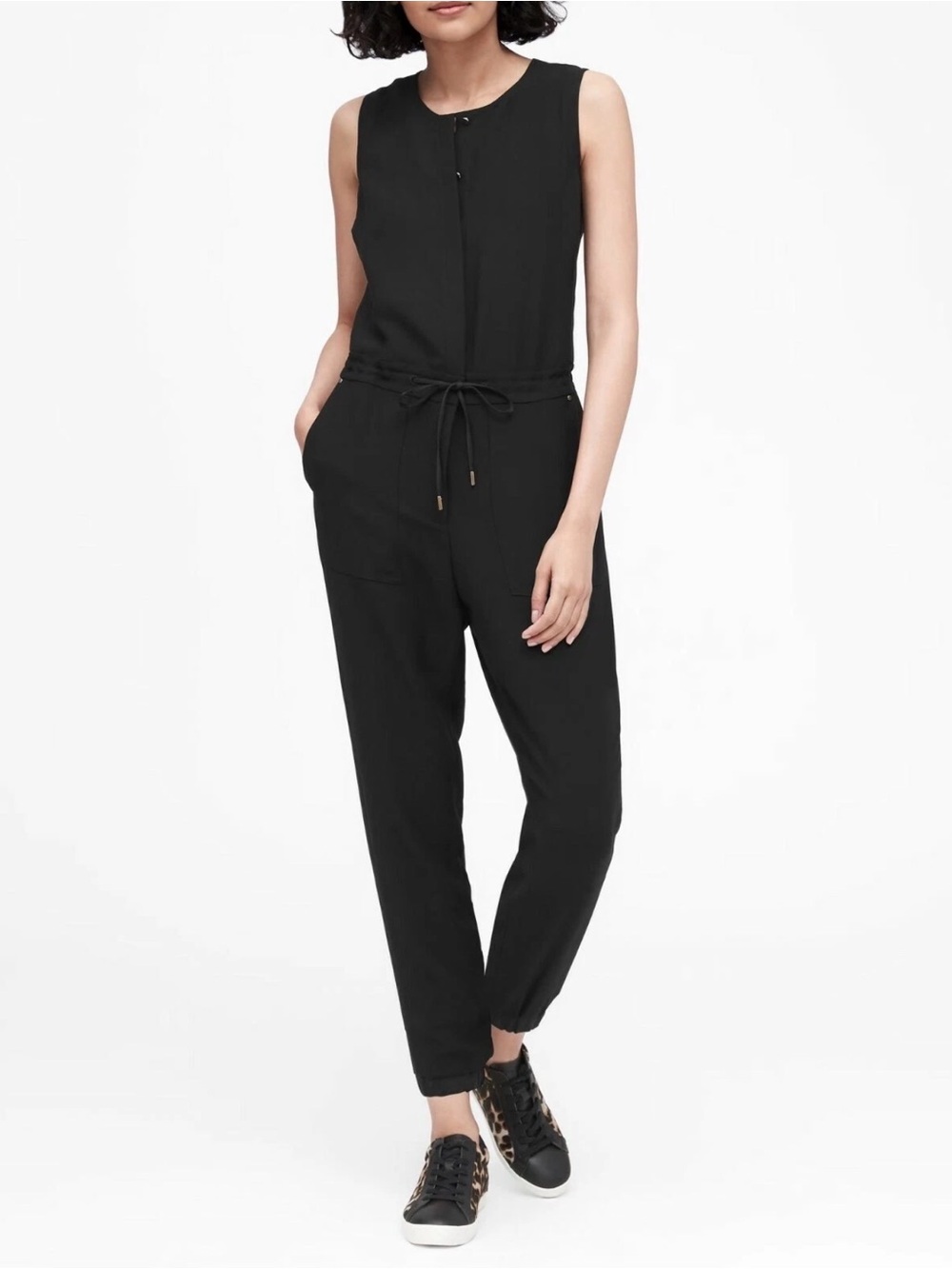 NWT Banana Republic Sporty Tuxedo Black Sleeveless Utility Jogger Jumpsuit